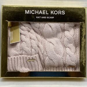 Michael Kors Pink Cable Knit Hat and Scarf Set